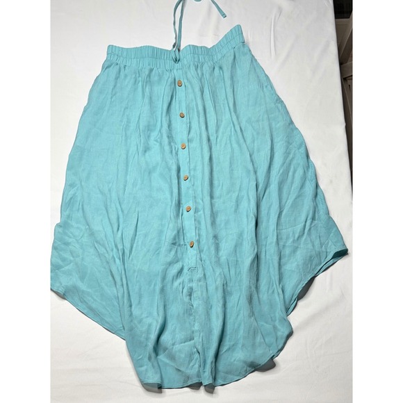 HALARA Dresses & Skirts - Halara Turquoise Blue Button Front Handkerchief Hem Midi Skirt Large